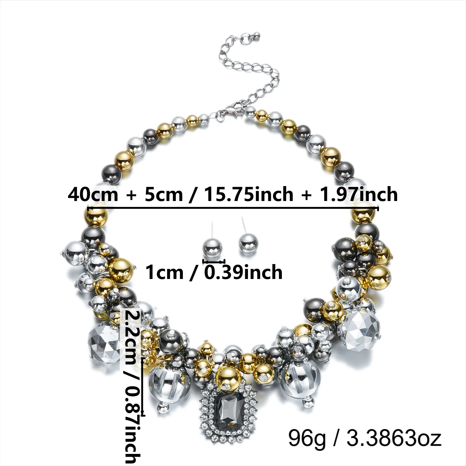 Leicht Luxuriöse Mehrschichtige Imitationsperlen-Choker-Halskette für Frauen Geometrische Quadratische Ohrringe Hochzeits- und Bankett-Schmucksets – Detail 9