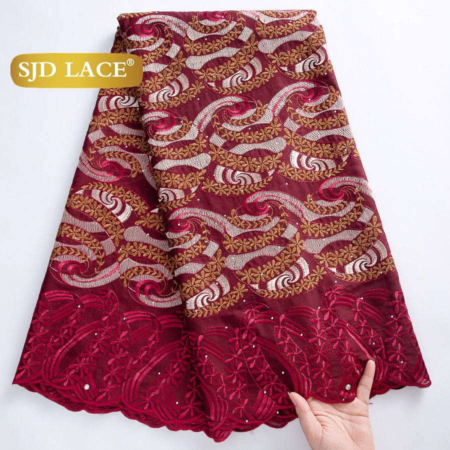 

SJD LACE Африканская хлопковая кружевная ткань с кристаллами 2025 Новейшая швейцарская кружевная вуаль в Швейцарии для шитья женской свадьбы 4417