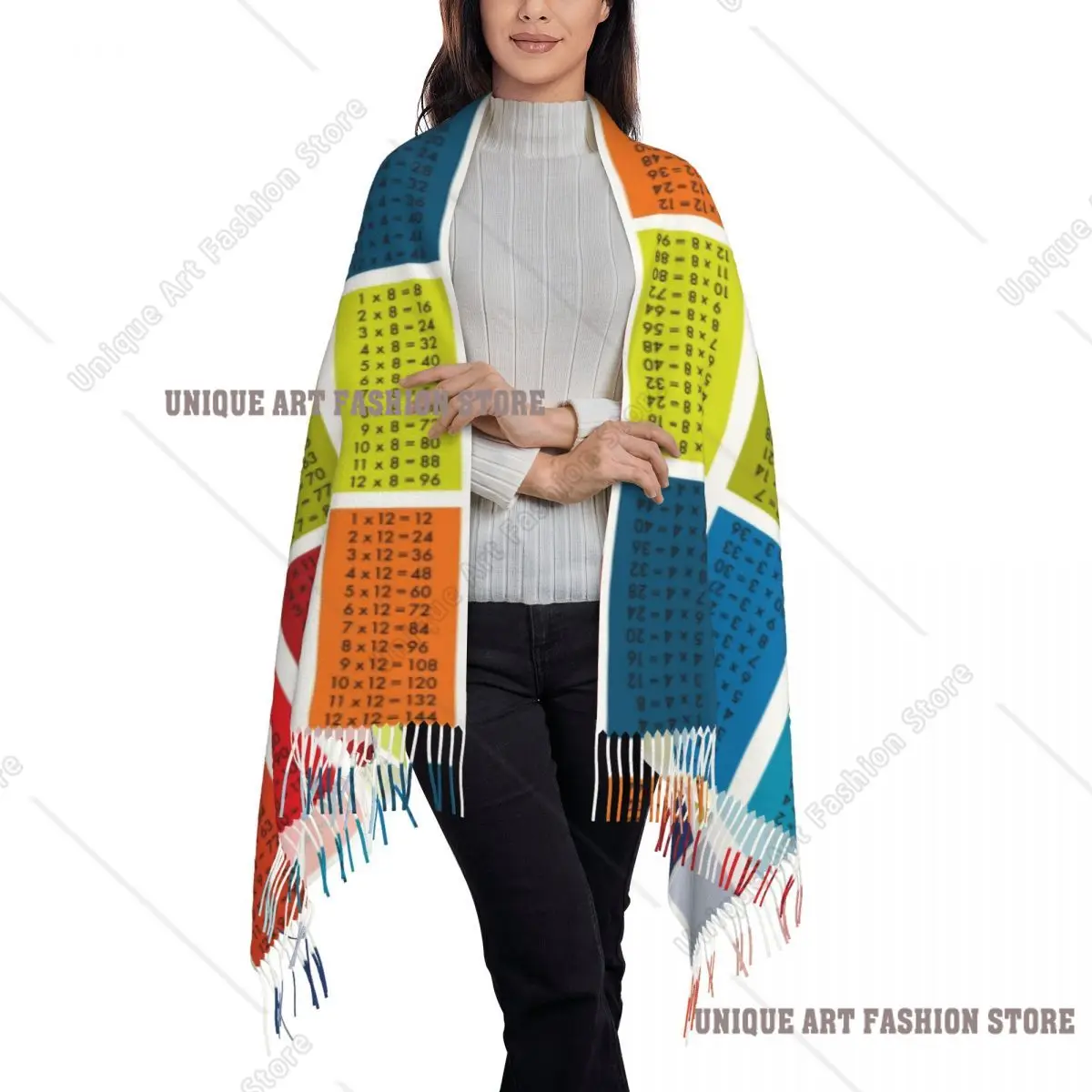Custom Times Tables Tassel Scarf Women Winter Warm Shawls Wraps Female Math Algebra Multiplication Table Scarves