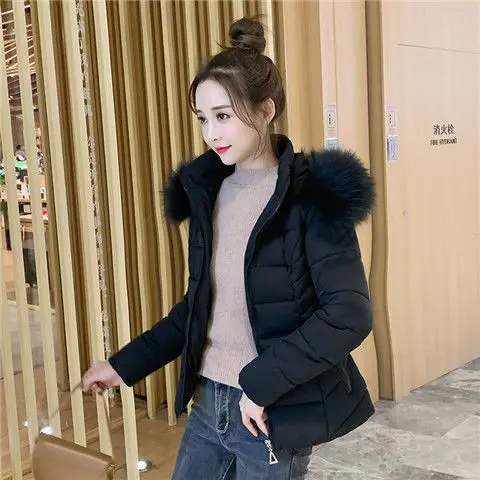 Fashion Winter Jacket Women 2024 New Korean Big Fur Collar Hooded Thick Down Parkas Female Short Coat Slim Warm Outerwear R047