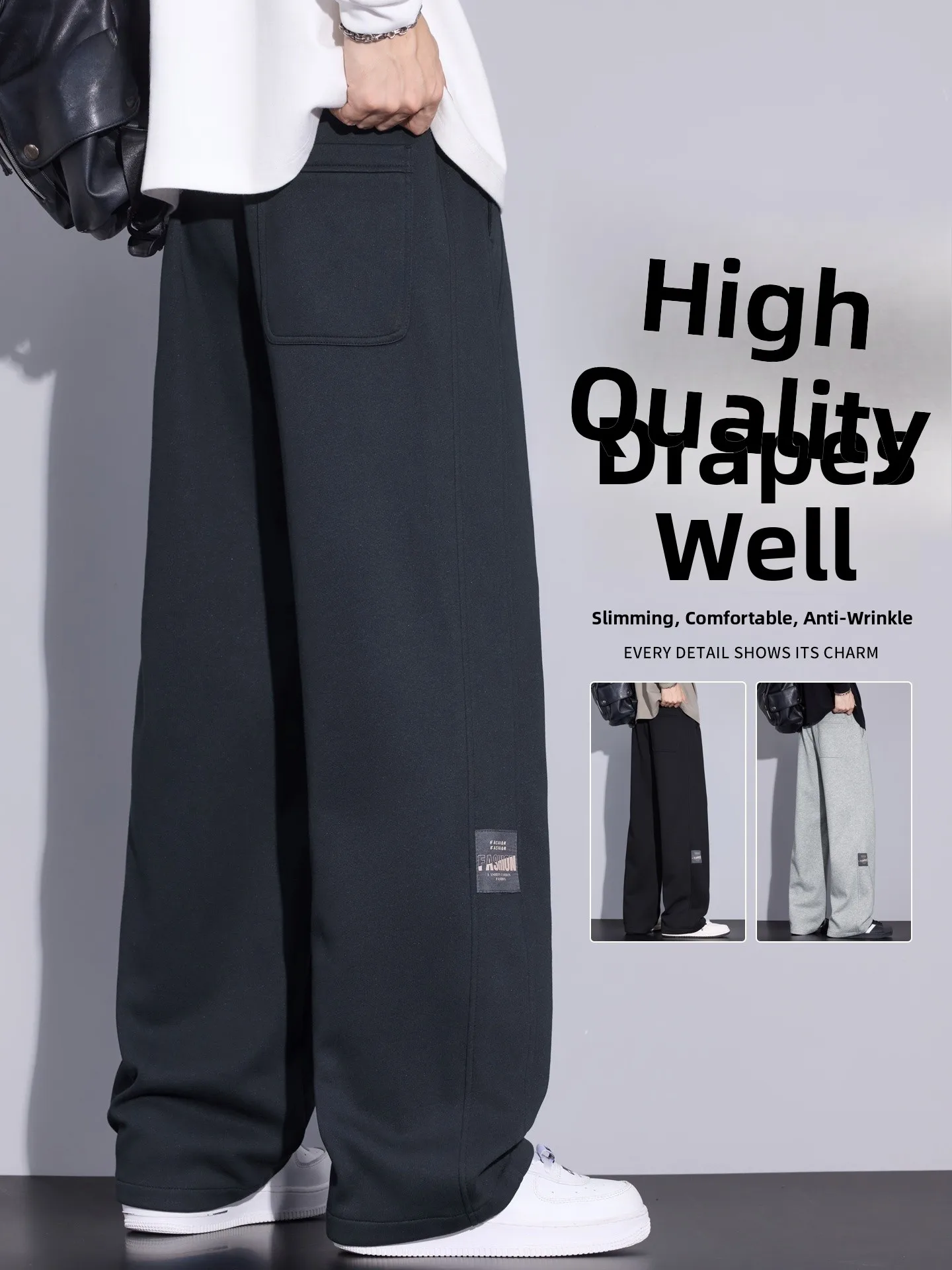 

Blue Casual Straight Leg Wide Leg Pants Men's Spring Autumn Winter Loose Fit Drapey Youthful Sle Faionable Casual Trousers