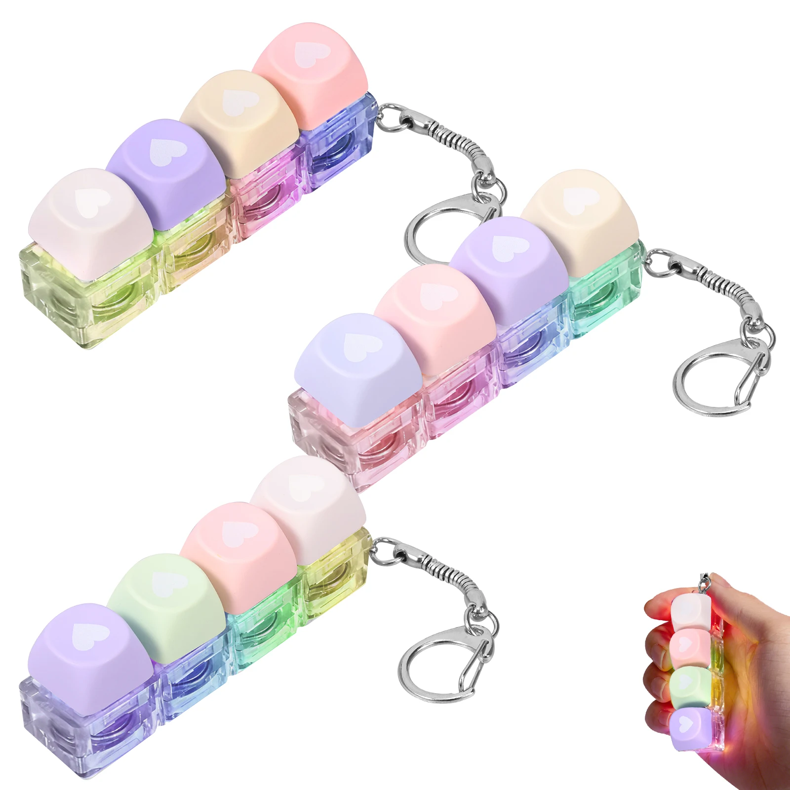 3 Pcs Keyboard Clicker Charms Keyboard Stress Relief Keychains Portable Key Ring Keycap Toy with Crisp Click Sound Office Items