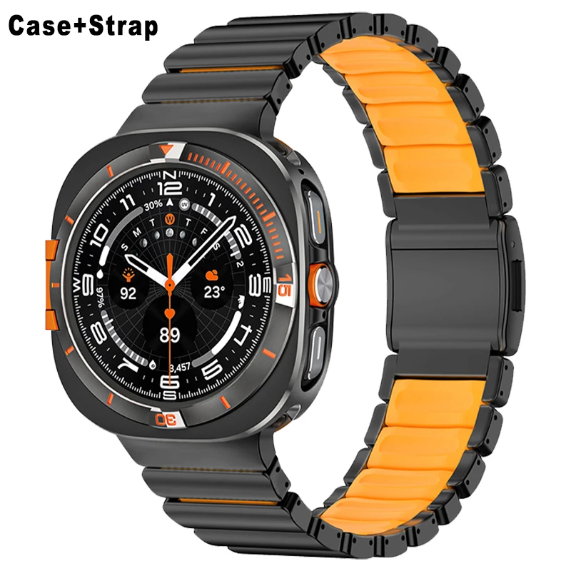 

Металлический корпус + титановый ремешок для Samsung Galaxy Watch Ultra 47 мм, жесткая защитная рамка для Galaxy Watch Ultra 47 мм, магнитный браслет