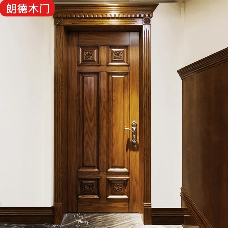 American-style soundproof painted set, indoor double casement carved custom study room, composite multi-layer mother-child solid