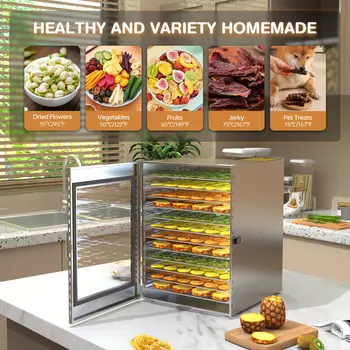 Sušička potravin Lecon Chef, 12 nerezových táců, 24hodinový časovač a regulace teploty 86 °C, 1000W sušičky 10 nejlepší prodej potraviny do sušičky - №9