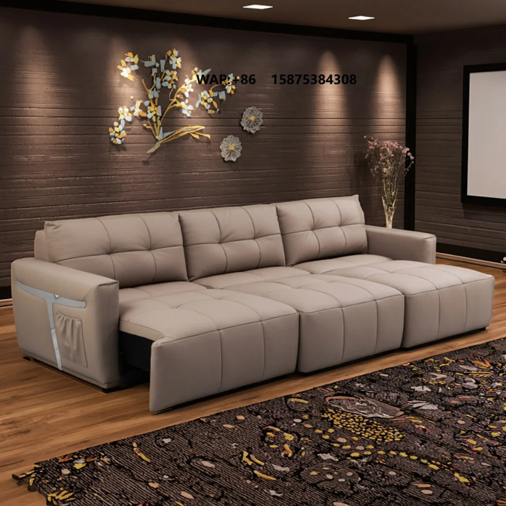 Modern Electric 3-Seater Sofa Bed Set with Remote Control Modular Leather Sofa Wood Frame Modern Luxury Living Room Furniture