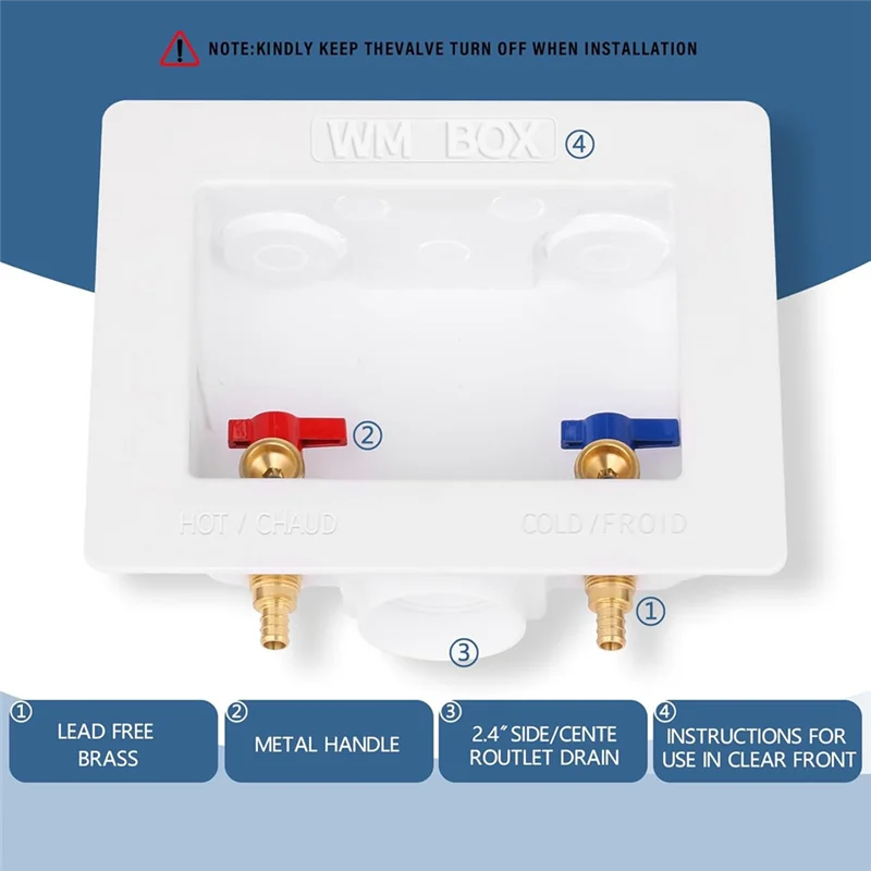 AAAC-Washing Machine Outlet Box With Center Drain,1/2Inch Pex Crimp X 3/4Inch MHT Connection,Laundry Washer Valve Outlet Box