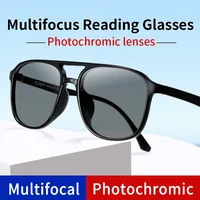 Gafas de Lectura Progresivas Multifocales Fotocromáticas para Hombre, Lentes Fotocromáticas TR90, Montura Rectangular Negra, Transición Sin Costuras, Gafas de Sol