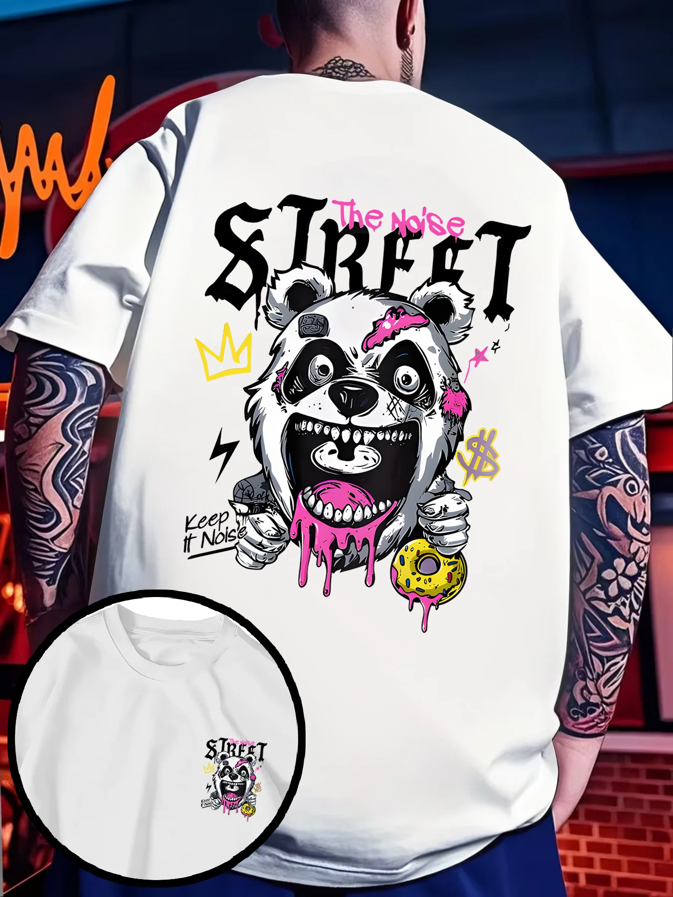Hot selling new American men's summer angry bear letter print soft and breathable round neck tshirt outdoor street style top