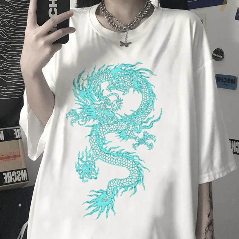 2023 Women T-shirt Ulzzang Harajuku Vintage Gothic Dragon Print Short Sleeve T Shirt Summer Loose Casual Unisex Y2k Clothes Tops