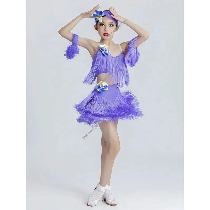 

Girls Latin Dance Dress Fringe Latin Dance Clothes Kids Competition Salsa Costume Child Cha Cha Rumba Ballroom Tango Dresses
