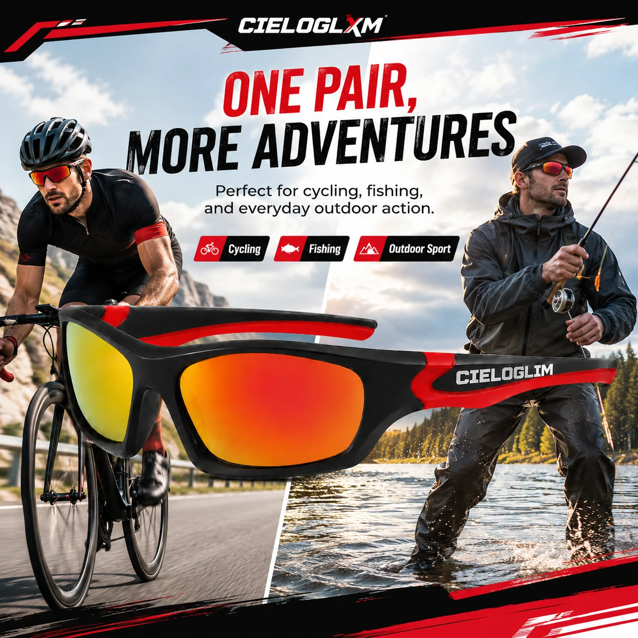 CIELOGLIM UV400 Polarized Sunglasses Outdoor Sports Eyewear for Bike Riding Fishing Hiking Climbing