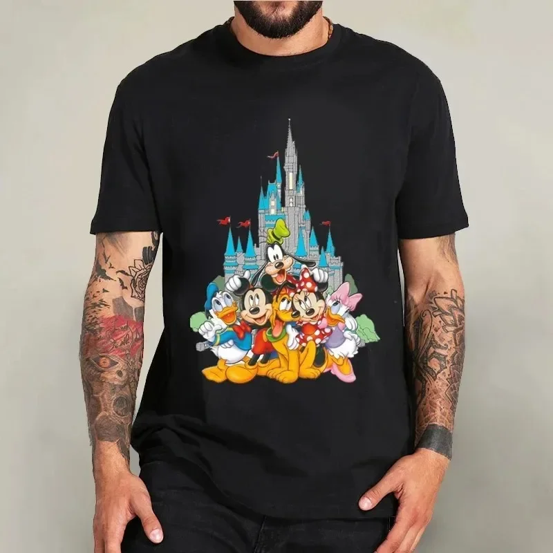 Cotton Black T-shirt for Men Disney Mickey Mouse Pattern Casual Comfortable T-shirt Anime Tops Summer Fashion Short-Sleeved image 5