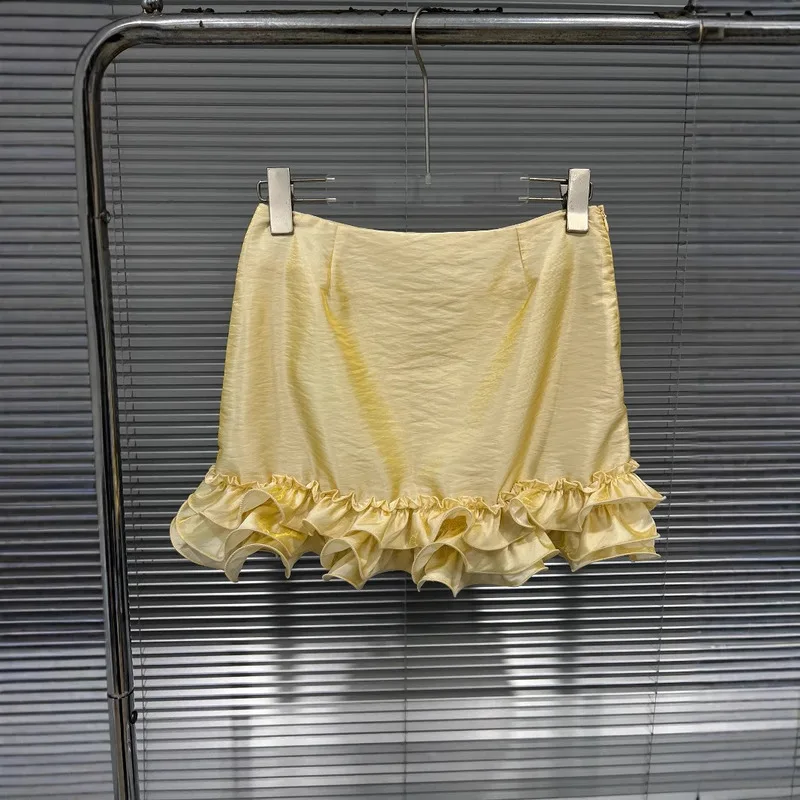 WTHT موضة جديدة للمرأة تقسم التجاعيد تصميم الرسن سترة عالية الخصر التفاف الورك التنانير الصغيرة الإناث 2025 الصيف 1LS1654