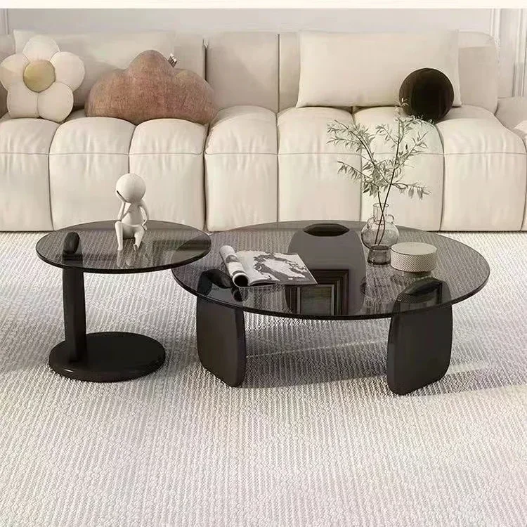 Black Glass Round Creative, Living Room Dining Table Easy To Clean, Multi Size Coffee Set, Side Table Office Cafe