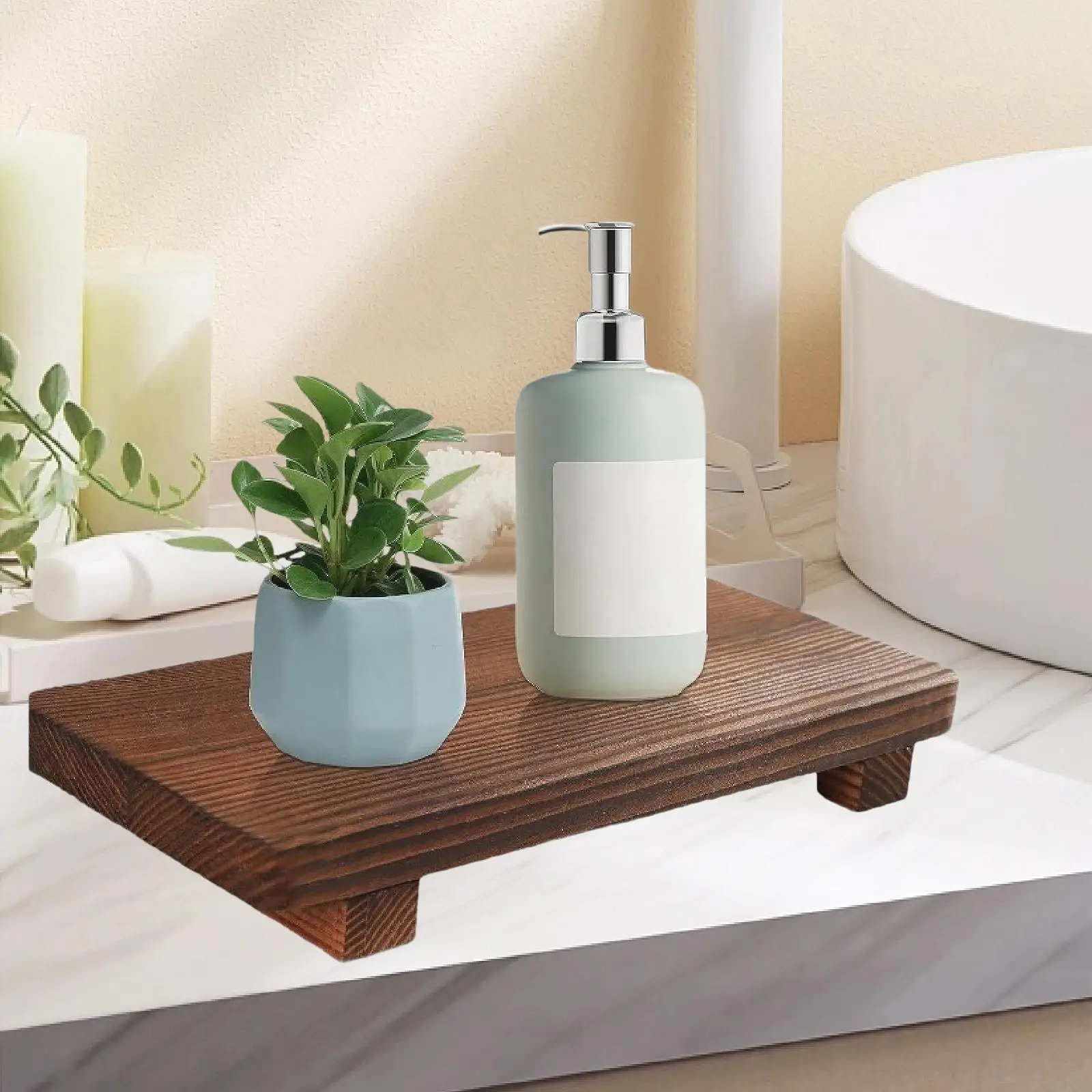 

Wood Pedestal Soap Stand Wooden Riser Soap Tray Rustic Decorative Wooden Riser Stand for Tabletop Kitchen Counter Coffee Table