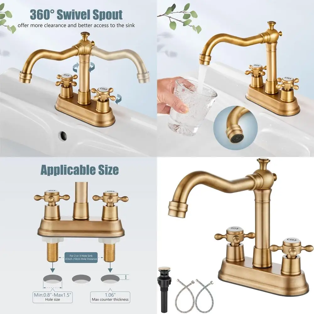 

Vintage 4 Centerset Bathroom Sink Faucet with 2 Cross Handles, RV Mixer Tap for Basin, Vanity, Lavatory, 3-Hole, Includes Water