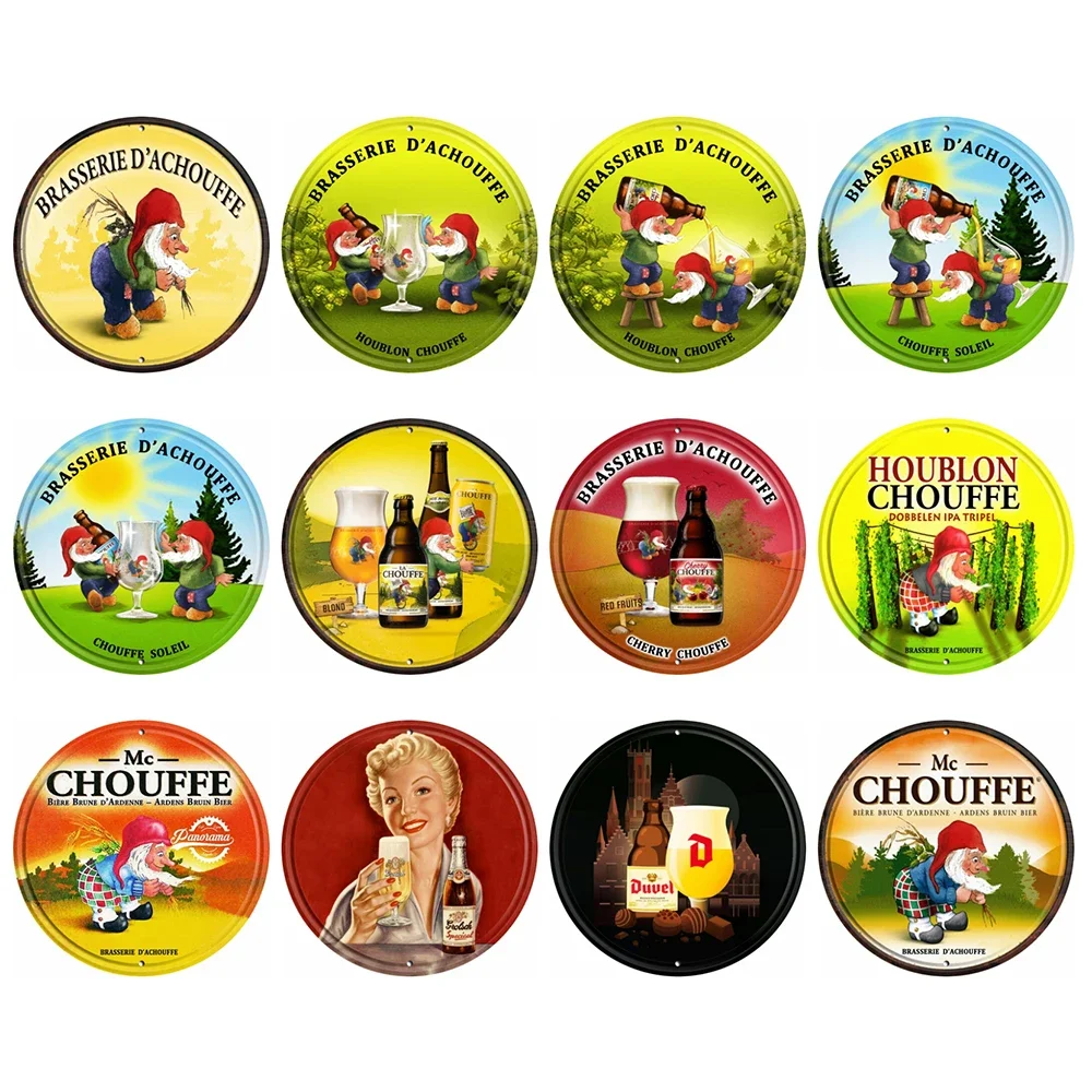 Jupiler La Chouffe Bok Man Cave Aluminum Sign Art Tin Belgian Beer Sign Vintage Round Painting Bar Decoration