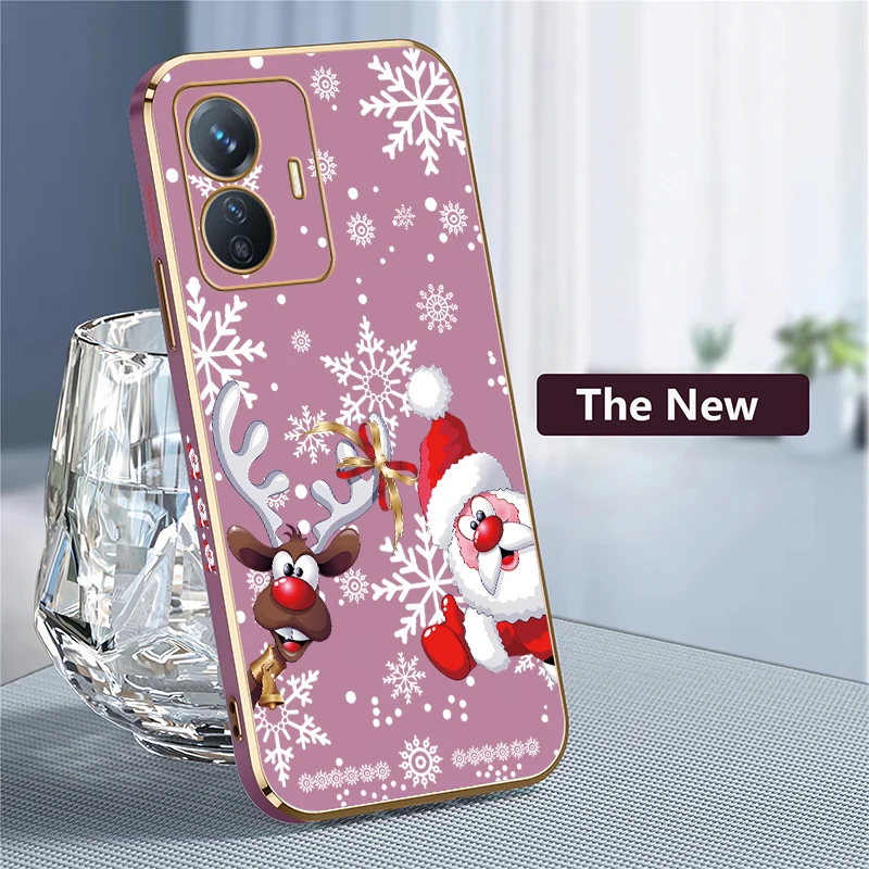 Christmas Soft Phone Case For Vivo V40 V29 V29E V27E V25E V23E V30E V21 V25 V27 Pro V21E Pattern Plating Silicone Back Cover