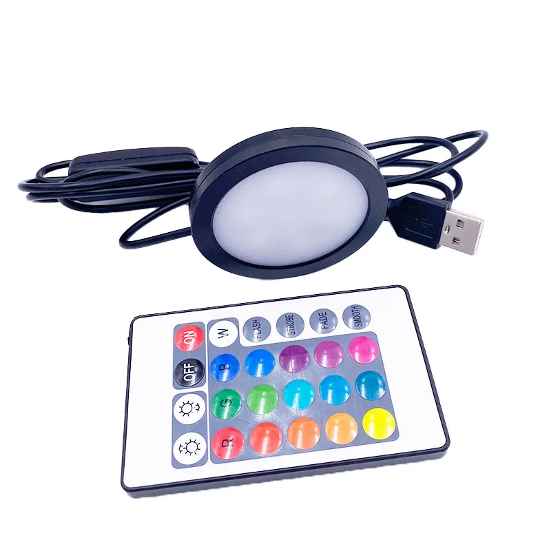 Dimmable USB 5V RGB Spotlight Downlight 3W Surface Mount Gobo Remote Control LED Simple Wine Cooler Light Ultra Slim Type 8mm