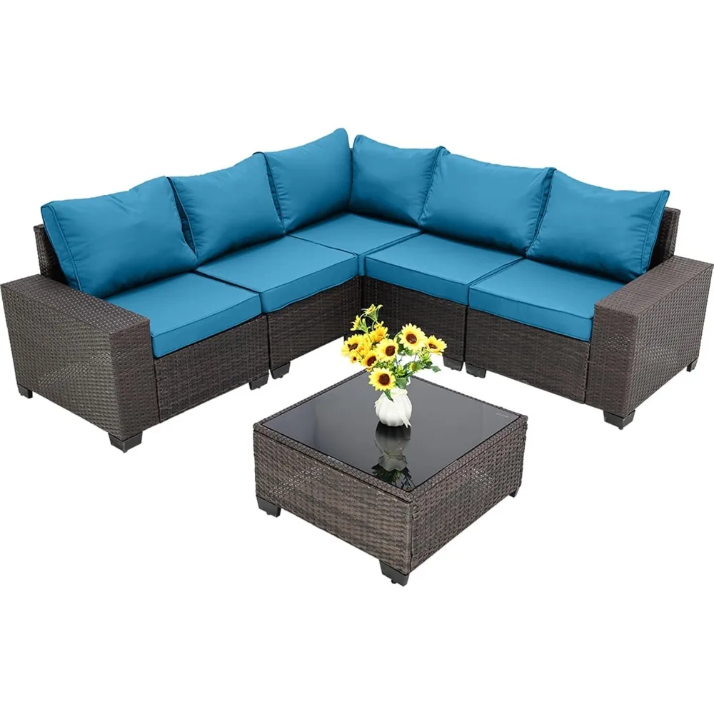 

Outdoor Patio Furniture Set 6 Pieces Patio Sectional Furniture Conversation Set Wicker Porch Couch Sofa Seat for Backyard Garden