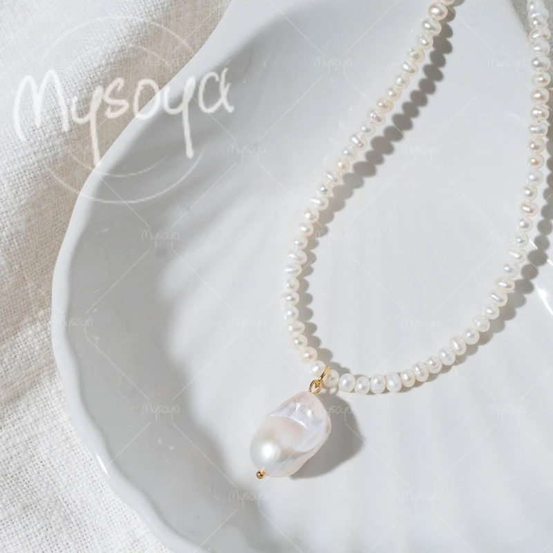 MYSOYA 3-4mm & 11-13mm White Freshwater Baroque Pearl Necklace,Birthday/Wedding/Mother's Day/Father's Day Gift A0945