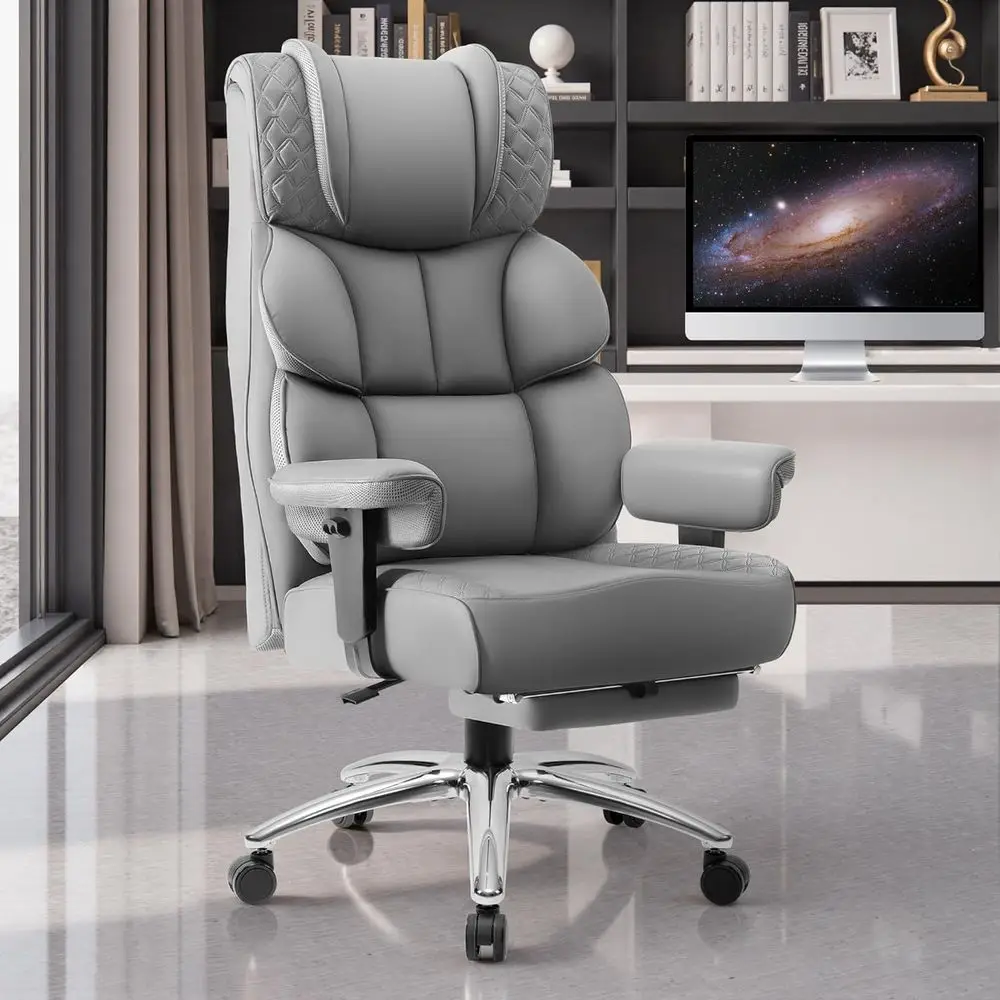 

Ergonomic High-Back Reclining Leather Gaming Chair with Footrest, Padded Lumbar Support, Swivel Wheels for Big and Tall Users, G