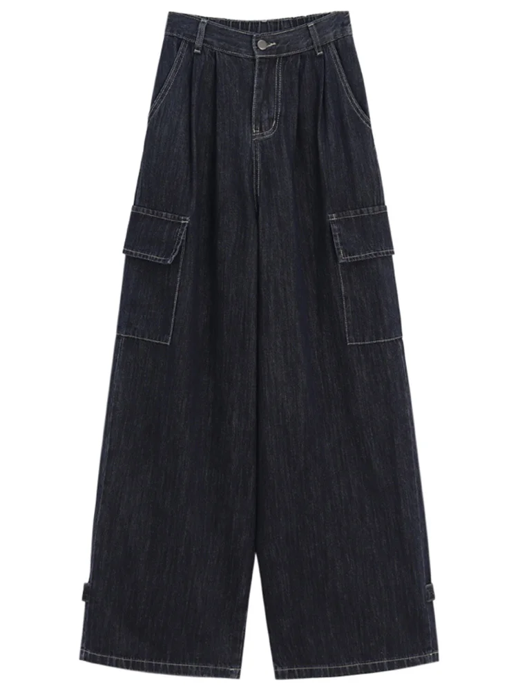 Vintage Blue  Women High Waist Loose Casual Straight Wide Leg Pants Tide Spring 2023 New Harajuku Goth Pantalones