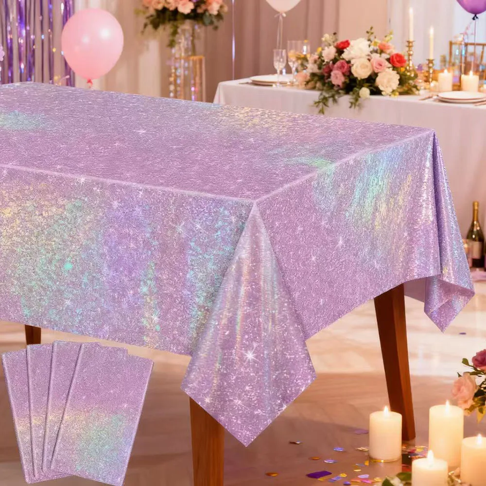 

5Pcs Pink laser Disposable tablecloth aluminum rainbow birthday party decoration for bachelorette party wedding supplies
