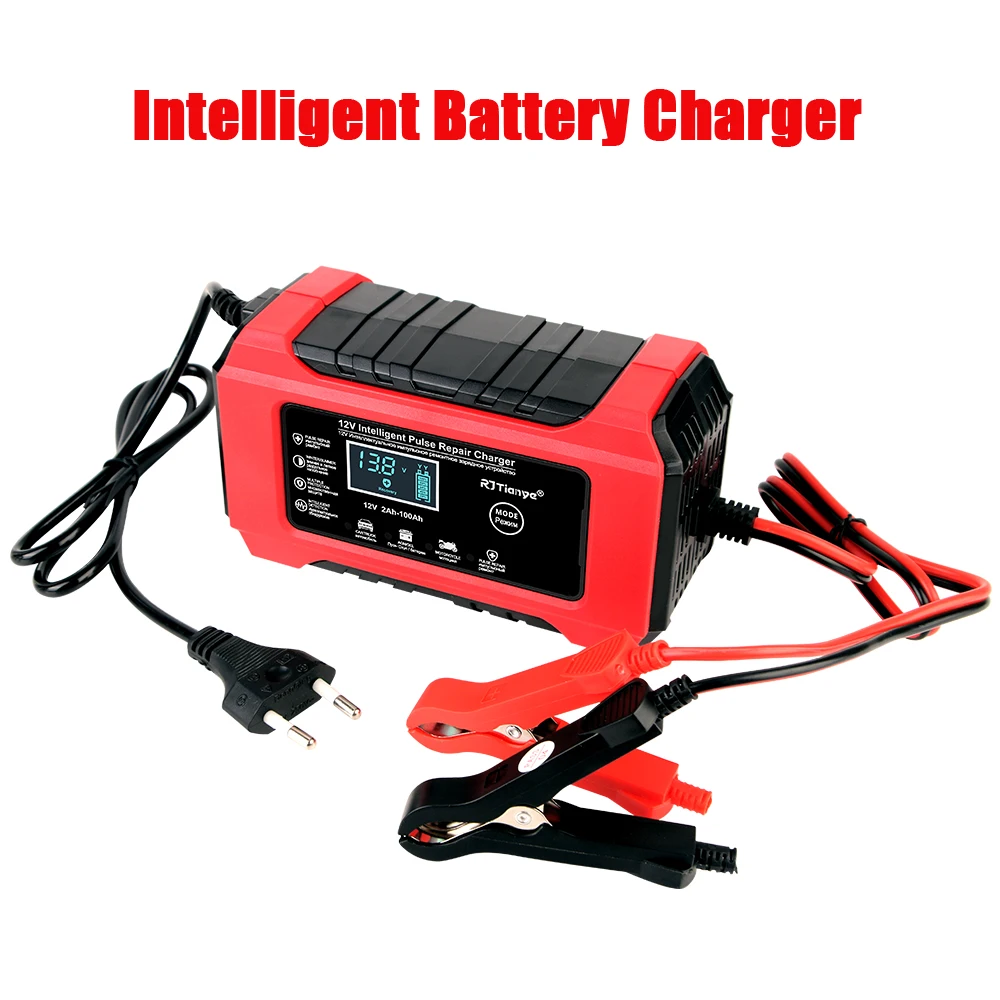 Smart Battery Charger 12V6A EU Plug Car/Motorcycle Charger Digital Display Screen Suitable for Lead Acid Batteries