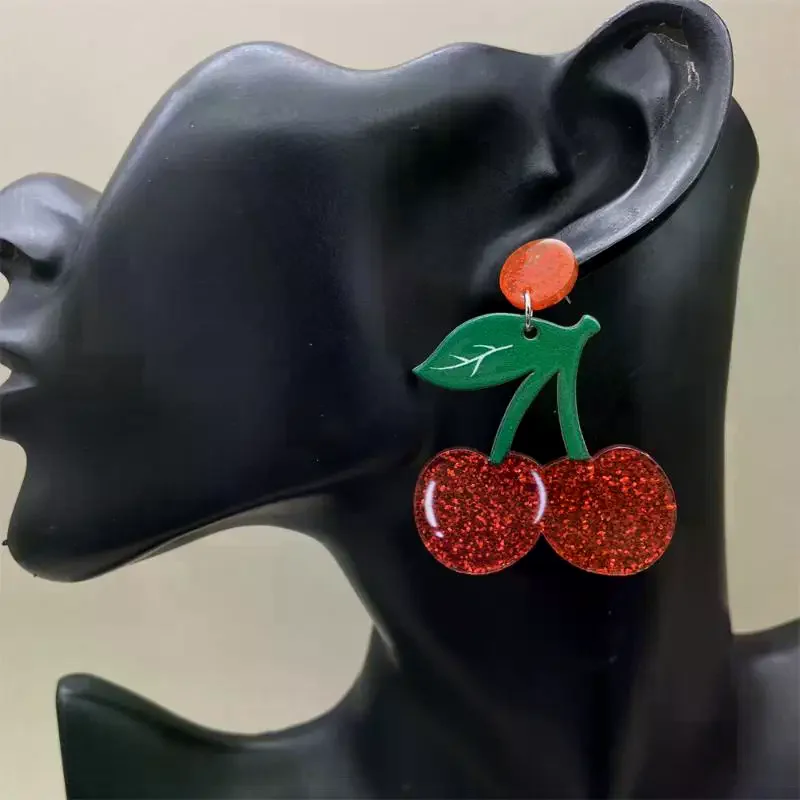 New Lovely Fruit Earrings Mango Strawberry Watermelon Fruit Earrings Sparkling Acrylic Earrings Jewelry Accessory Gifts