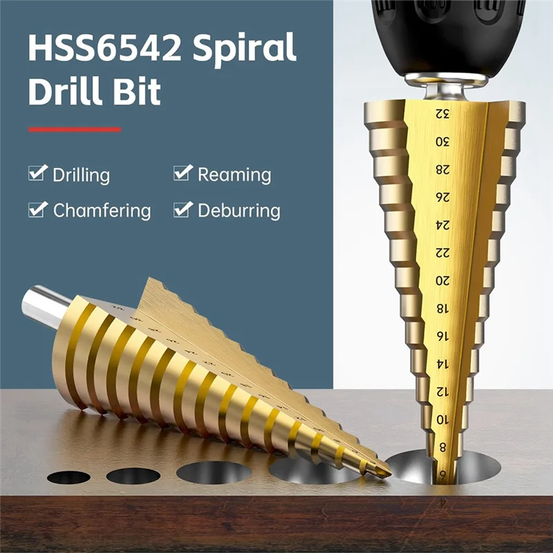مجموعة لقم الثقب AAAC-Step، 3 قطع لقم ثقب من التيتانيوم، متري 4 مم إلى 32 مم HSS6542 لقم مخروطية للحفر للمعادن والخشب والبولي فينيل كلوريد