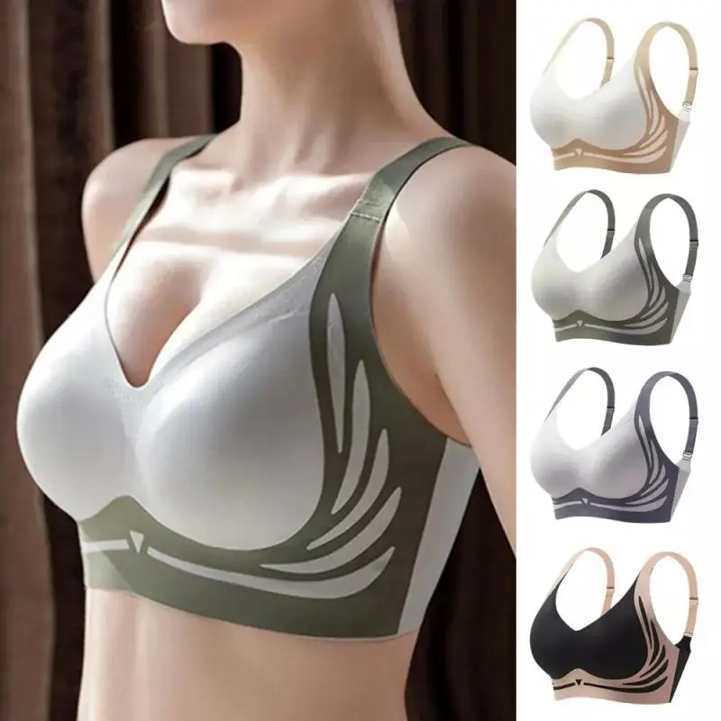 1PCS Women Bra Wireless Gathered Comfort V Brassiere Push-up Soft Support Adjustable Underwear Anti-sagging Sports Fixed Cup Bra