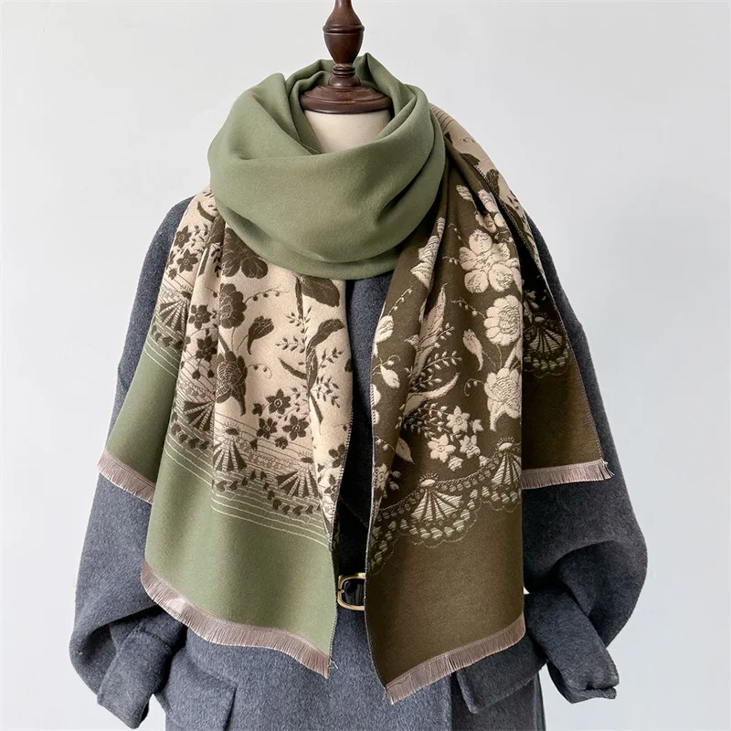 Elegant Floral Cashmere Shawl Scarf for Women Luxury Winter Warm Blanket Thick Neckerchief Poncho Bandana Lady Bufanda Ehcarpe