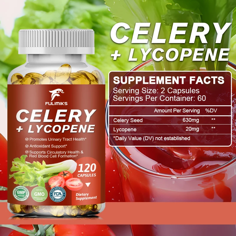 Organic Celery Seed and Lycopene Capsule Adult Joint Dietary Supplement Reduce Uric Acid Promote Urination Relax Joints