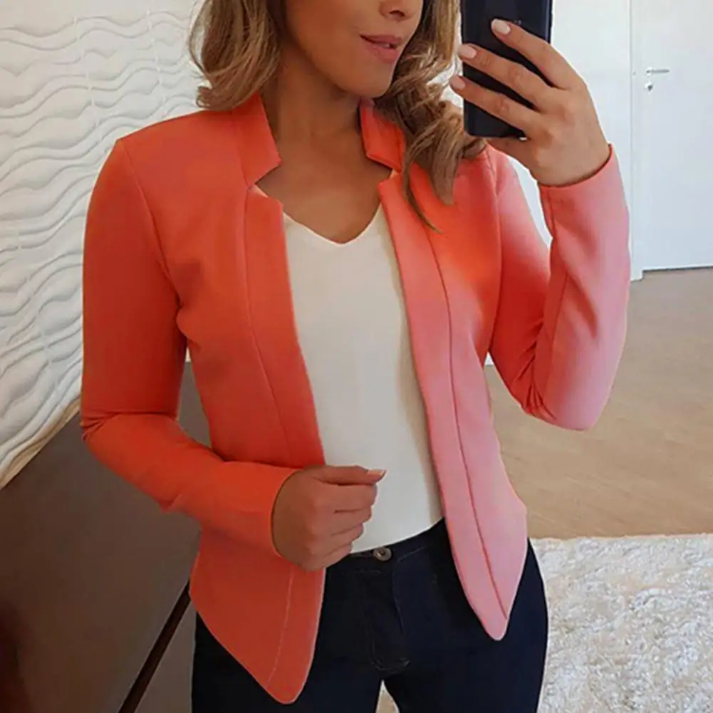 Notch Collar Women Blazer Chic Spring Coat Slim Fit Open Stitch Cardigan Plus Size OL Style Business Outwear Commute Clothes