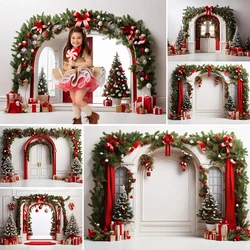Christmas Photography Background White Wall Xmas Tree Garland Window Decoration Kids Holiday Portrait Photo Backdrop Studio Prop