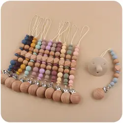 Clips de madera para chupete de bebé, soporte octogonal para chupete, cuentas espaciales, cadena para chupete, soporte para pezón