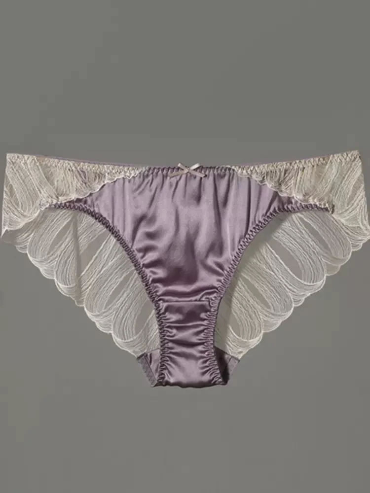 BirdTree 93%Real Silk Sexy Briefs, Women's Lace Low Waist, French Transparent Erotic Underwear, 2026 Spring Summer New P41952QC