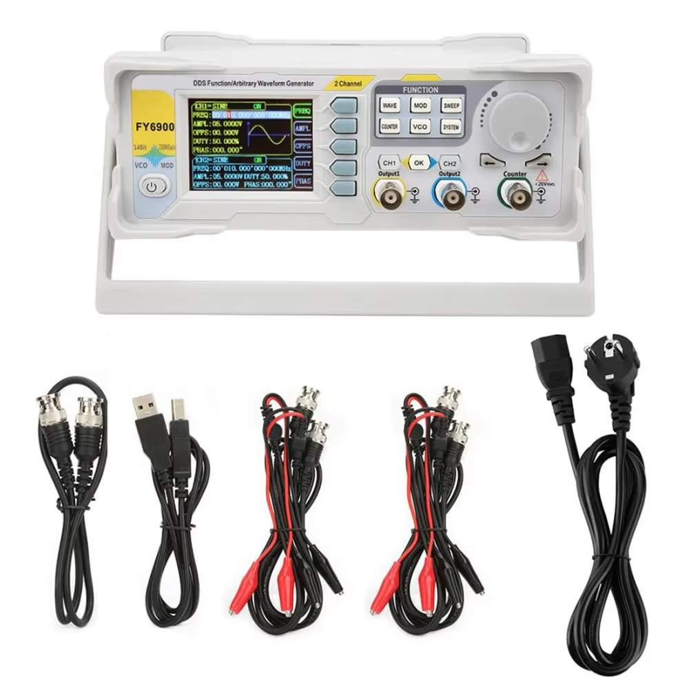 FY6900 0-100MHZ Digital Function Signal Generator Dual Channel Arbitrary Waveform Meter TFT Screen Frequency Count Source AM FM