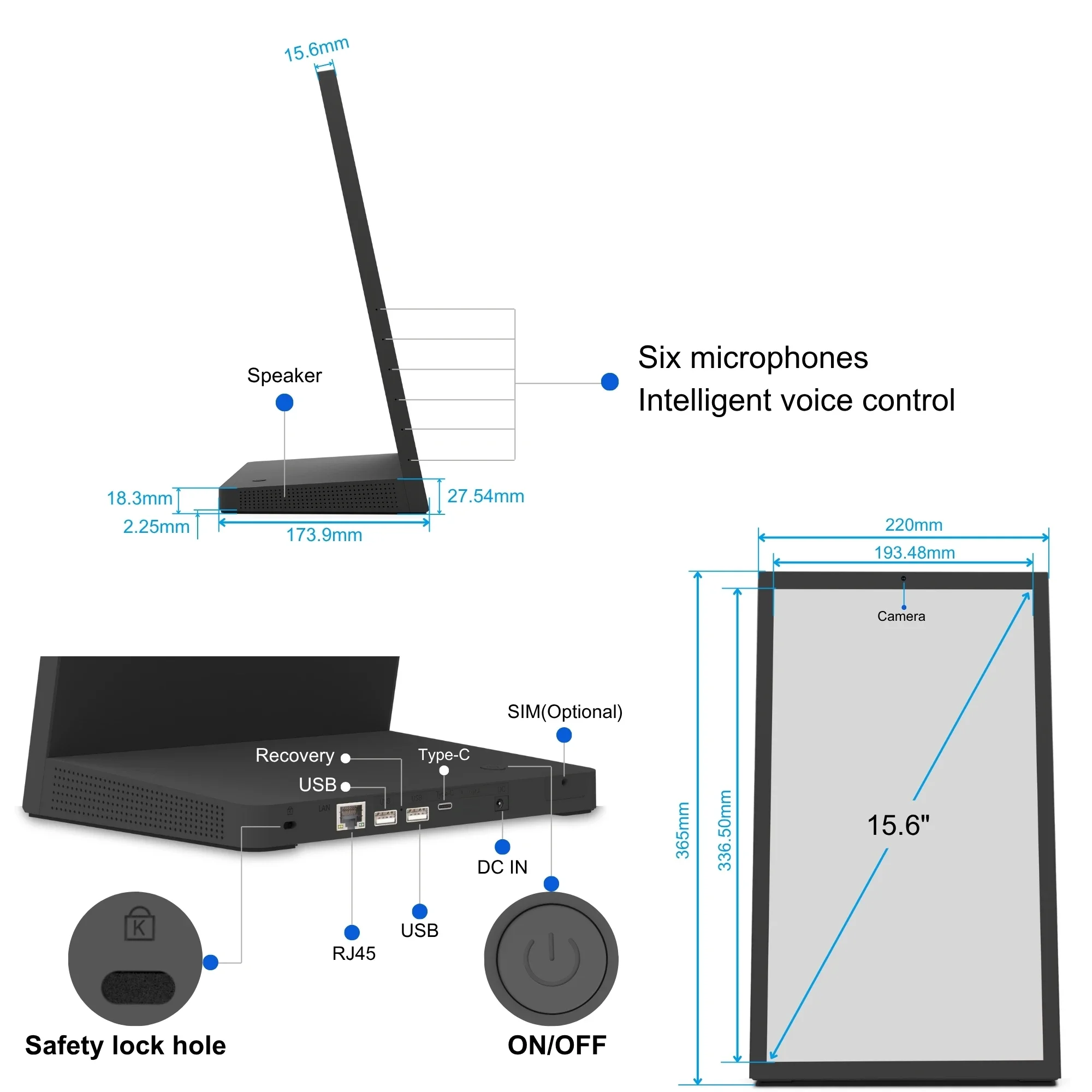 15.6 Inch Android 15 Desktop Kiosk Touch Screen 4+64Gb NFC Poe Tablet for Digital Menu Boards in Restaurant Coffee Shops
