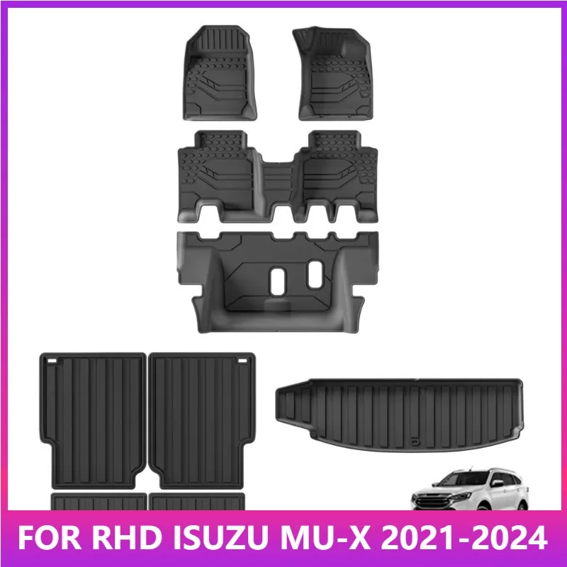 

Коврики для ISUZU MU-X Fuel 2021-2024 Правый руль TPE 3D Автомобильные коврики Аксессуары для багажника Коврик для ног Лоток без запаха Водонепроницаемый