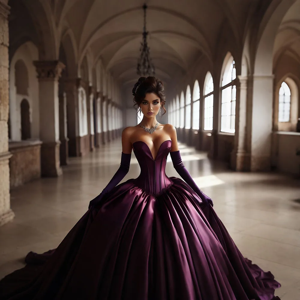 Fantasy Victorian Prom Dresses With Gloves Sweetheart Corseted Satin Puffy Medieval Masquerade Evening Gowns Customised