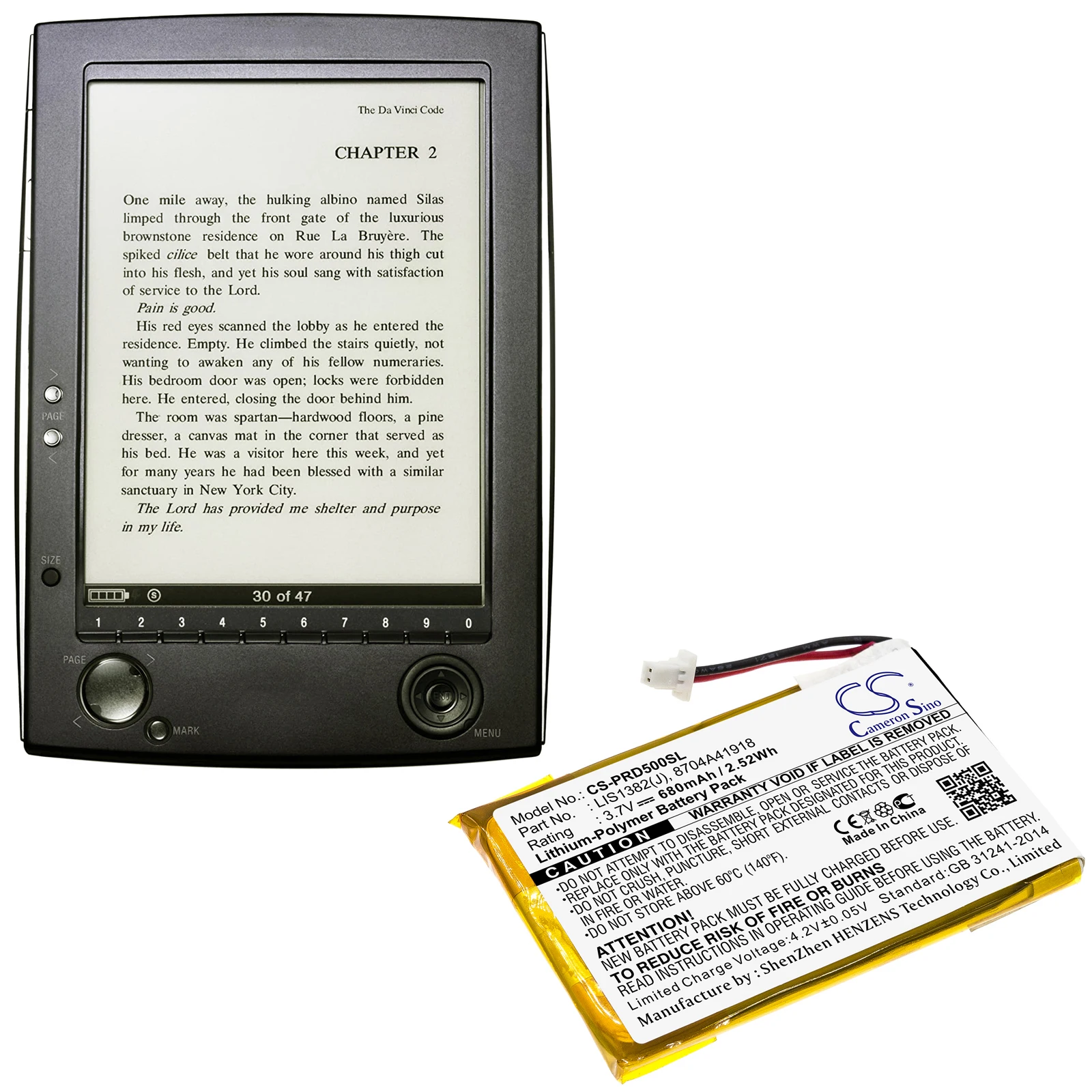 E-book E-reader Battery 3.7V/680mAh LIS1382(J) for Sony Portable Reader PRS-500, PRS-505, PRS-700BC, PRSA-CL1, PRS-500U2