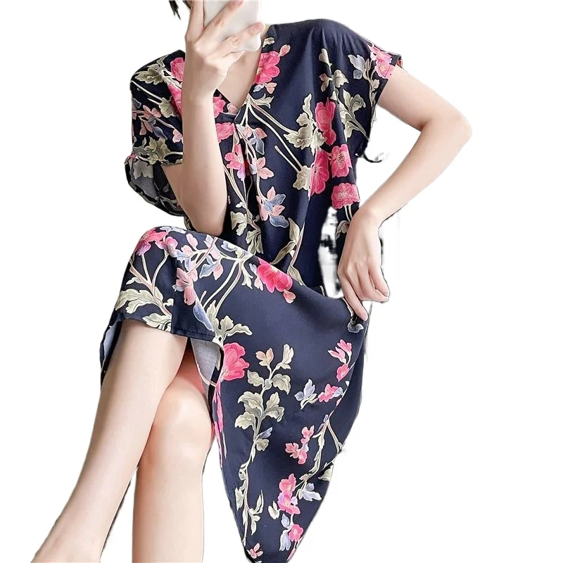 

Cotton and Silk Nightgown Korean Version Large Size Loose Loungewear 2006 Women's Summer Short-sleeved Cartoon Printed Pajamas