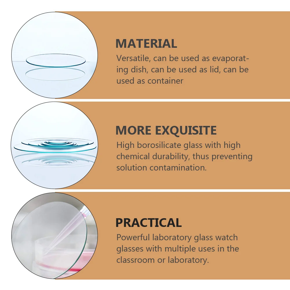 

8Pcs High Borosilicate Laboratory Glass Watch Glass Beaker Covers Evaporation Tray Chemistry Class Durable Glassware Accessories