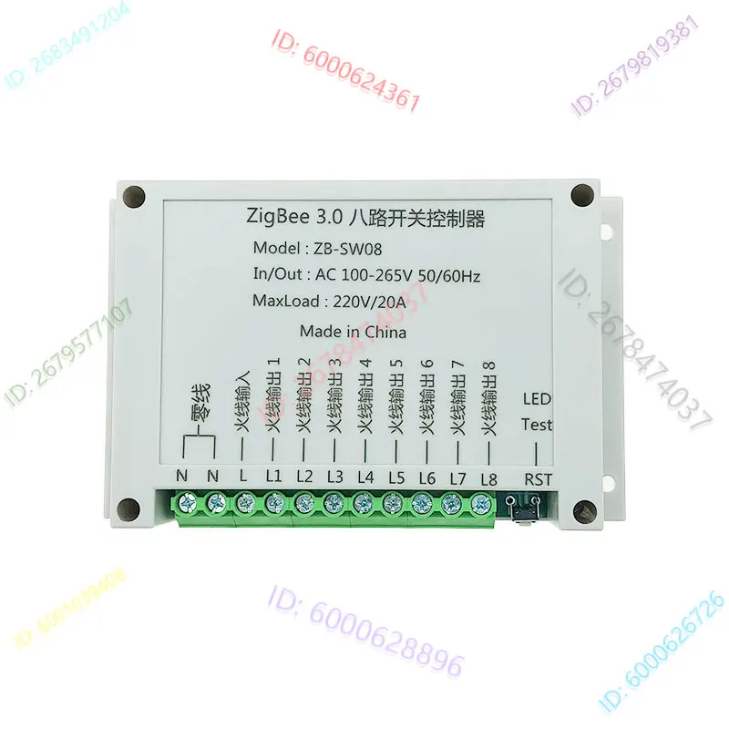 

Standard ZigBee Protocol 8-channel High-power Switch Controller Connected to Third-party Gateway and Open Source Platform