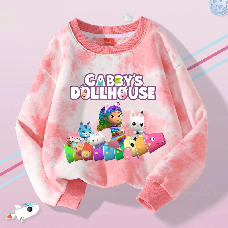 New Gabby Dollhouses Girls Sweatshirt Kawaii Cartoon Printed Sweatshirts Children Long Sleeves Tops 2024 Baby Autumn Clothes