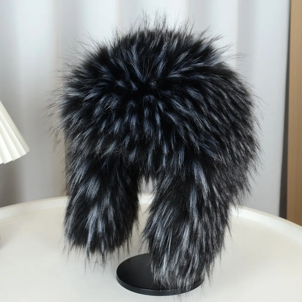 

Fluffy Bomber Hats Faux Fur Russian Style Faux Fur Hats Warm Round Earflap Faux Raccoon Fur Beanies