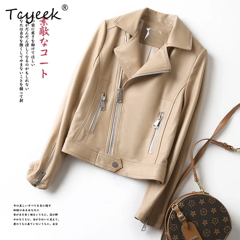 Tcyeek Top Layer Schaffell Frühling Herbst Anzug Führende Motorrad Kurze frauen Echtes Leder Jacke Ж Ett Bydyddydd Mohamed